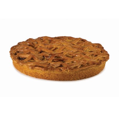 Tarte redonda com massa em grelha e crosta dourada cozida, fundo branco