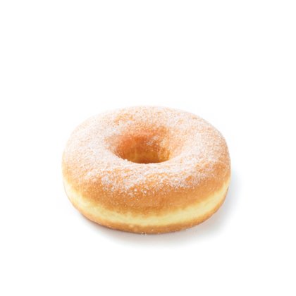 donut em forma de anel coberto de açúcar em fundo branco liso