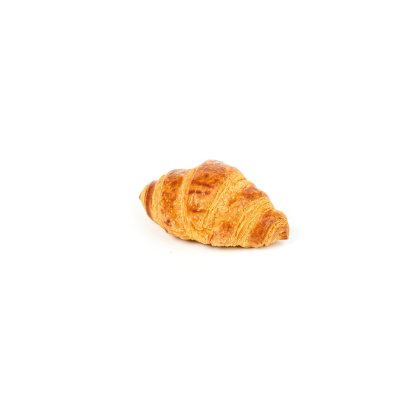 croissant dourado com camadas estaladiças e curvas sobre fundo branco