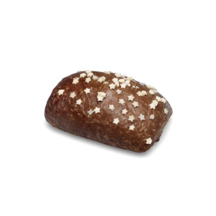 Mini bolo de gengibre glaceado com granulado de açúcar em forma de estrela, fundo branco