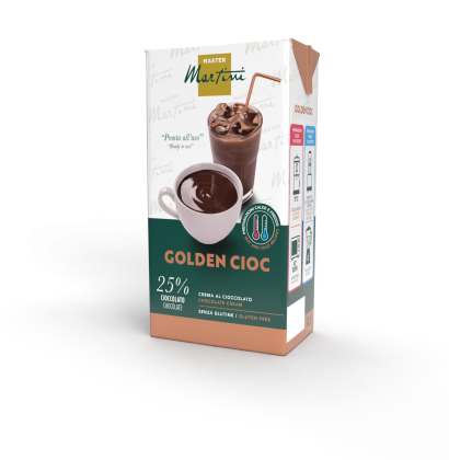 Caixa creme chocolate Master Martini Golden Cioc, 25% chocolate, sem glúten, bebida pronta quente/fria.