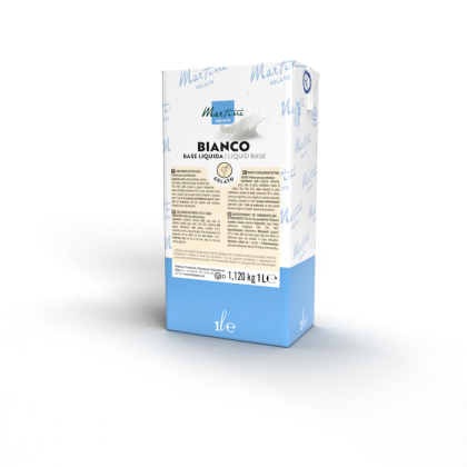 Base líquida Martini Gelato Bianco de 1 litro, embalagem branca e azul com detalhes do rótulo do produto.