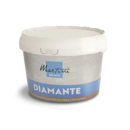 Balde branco de pasta aromatizante Martini Gelato Diamante para gelado e pastelaria, rótulo cinza e azul