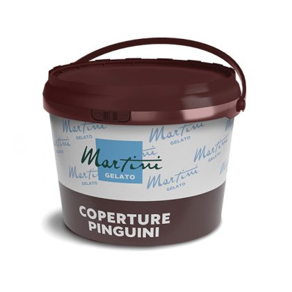 Balde de plástico castanho-escuro com pega rotulado Martini Gelato Coperture Pinguini, cobertura de chocolate