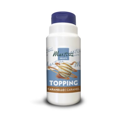 Frasco de plástico branco de topping de caramelo Martini Gelato Caramello com bola de gelado com caramelo