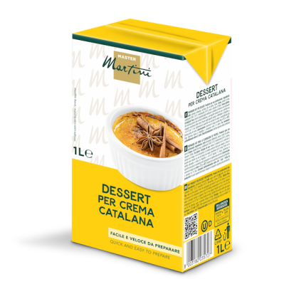 Caixa amarela de 1L Master Martini Crema Catalana, mistura para sobremesa com creme caramelizado e anis-estrelado