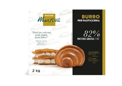 Manteiga de pastelaria Master Martini 2kg, 82% de gordura, com croissant e folhado recheado de creme