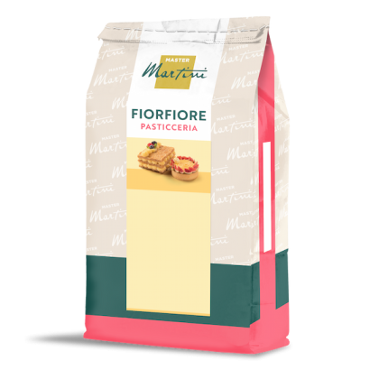 Saco de mistura de pastelaria Master Martini Fiorfiore Pasticceria com imagens de folhado e tartes à frente.
