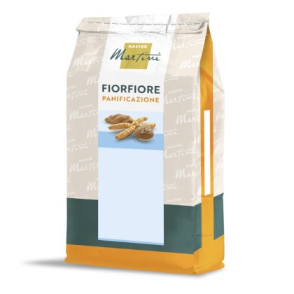 Saco de mistura para pão Master Martini Fiorfiore Panificazione, embalagem bege com base laranja e imagens de pães.
