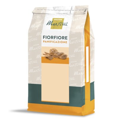 Saco de mistura para pão Master Martini Fiorfiore Panificazione, com embalagem em creme, laranja e azul-petróleo.