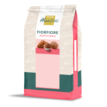 Saco de mistura de farinha Master Martini Fiorfiore Pasticceria em embalagem creme, rosa e azul-petróleo com imagens ...