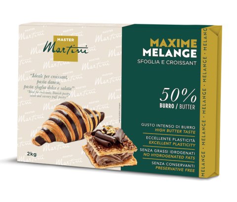 Master Martini Maxime Melange 2kg para croissants e folhados, 50% manteiga, com croissants com chocolate